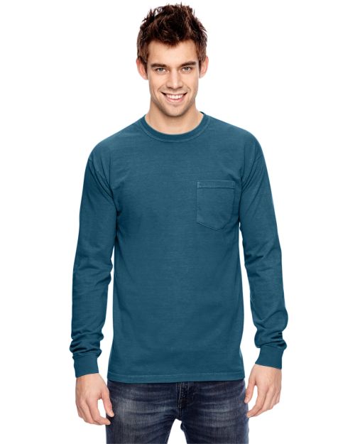 Comfort Colors 4410 Garment Dyed Heavyweight Long Sleeve Pocket T Shirt Tiny Fish Printing