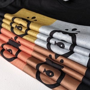 Metallic ink logo t-shirt: gold, silver, rose gold and bronze ink.